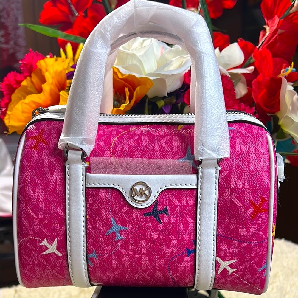 Michael Kors Fuchsia Satchel with White Accents